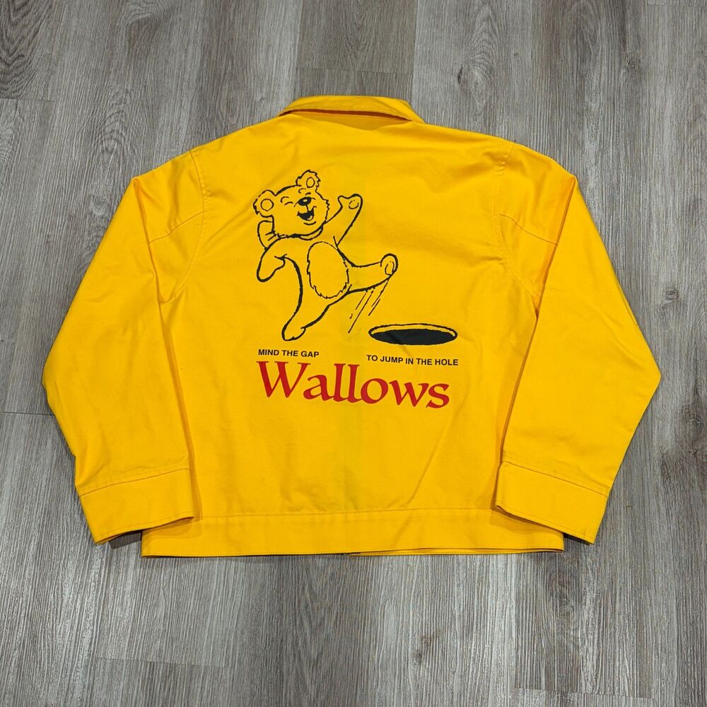 Wallows Jacket Mens Sz L Yellow Mind The Gap Teddy Bear Hole Tour Concert Bomber
